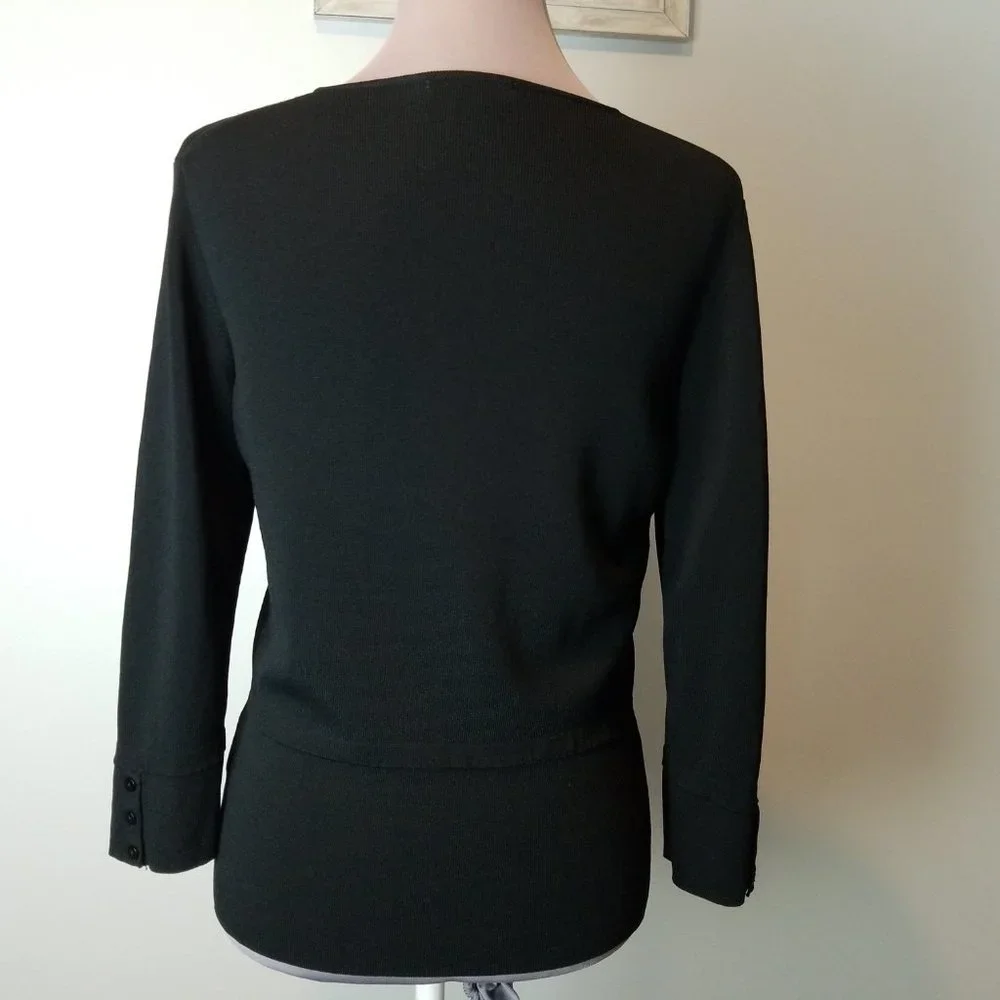 Dressbarn Ribbed classy black 3/4 sleeve cardigan - Picture 3 of 7